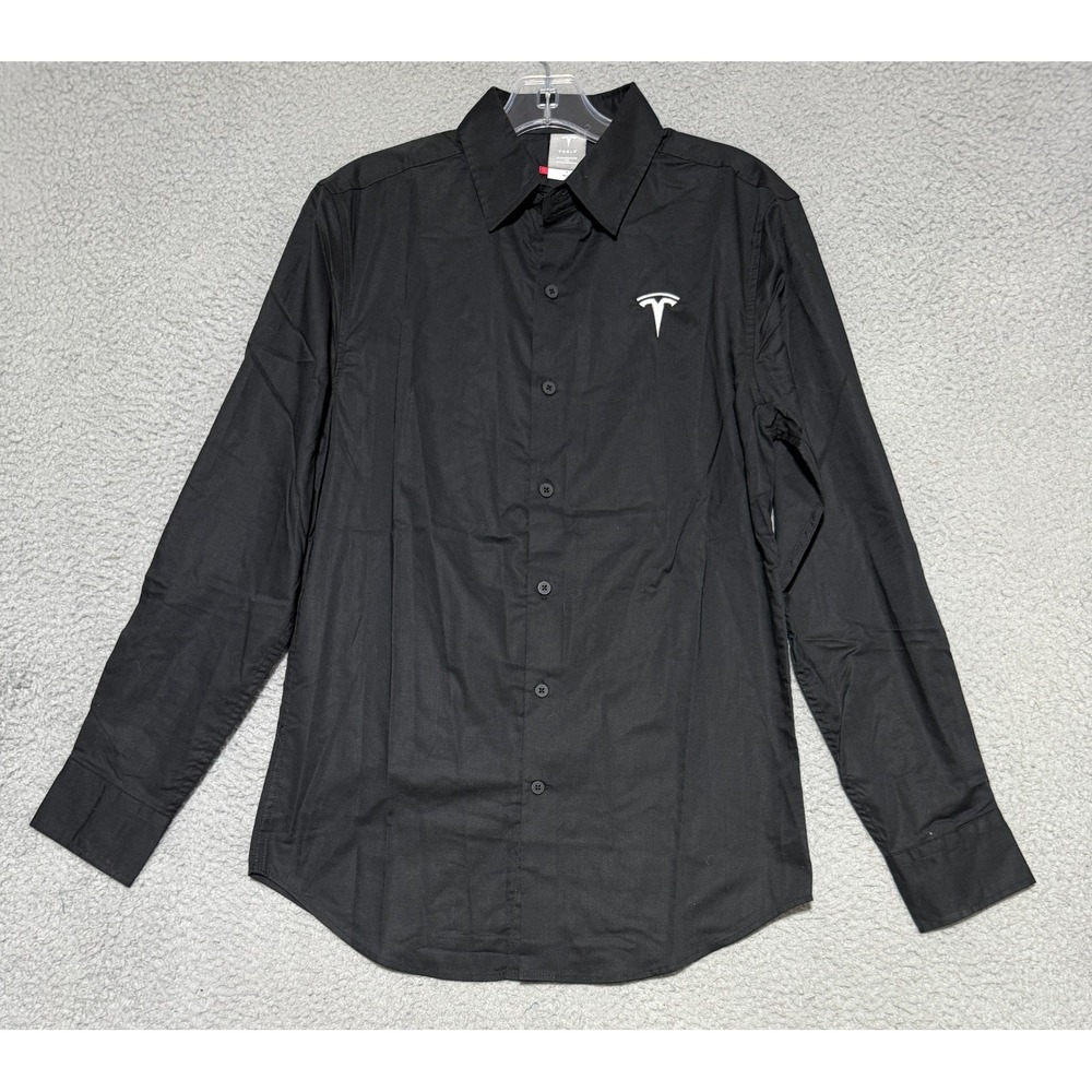 Tesla Button Up Long Sleeve Shirt Work Uniform Stretch Embroidered Mens Small